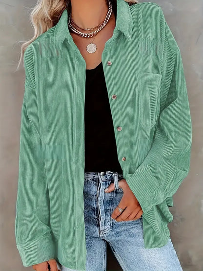 Elegant corduroy pants with a blouse and buttons