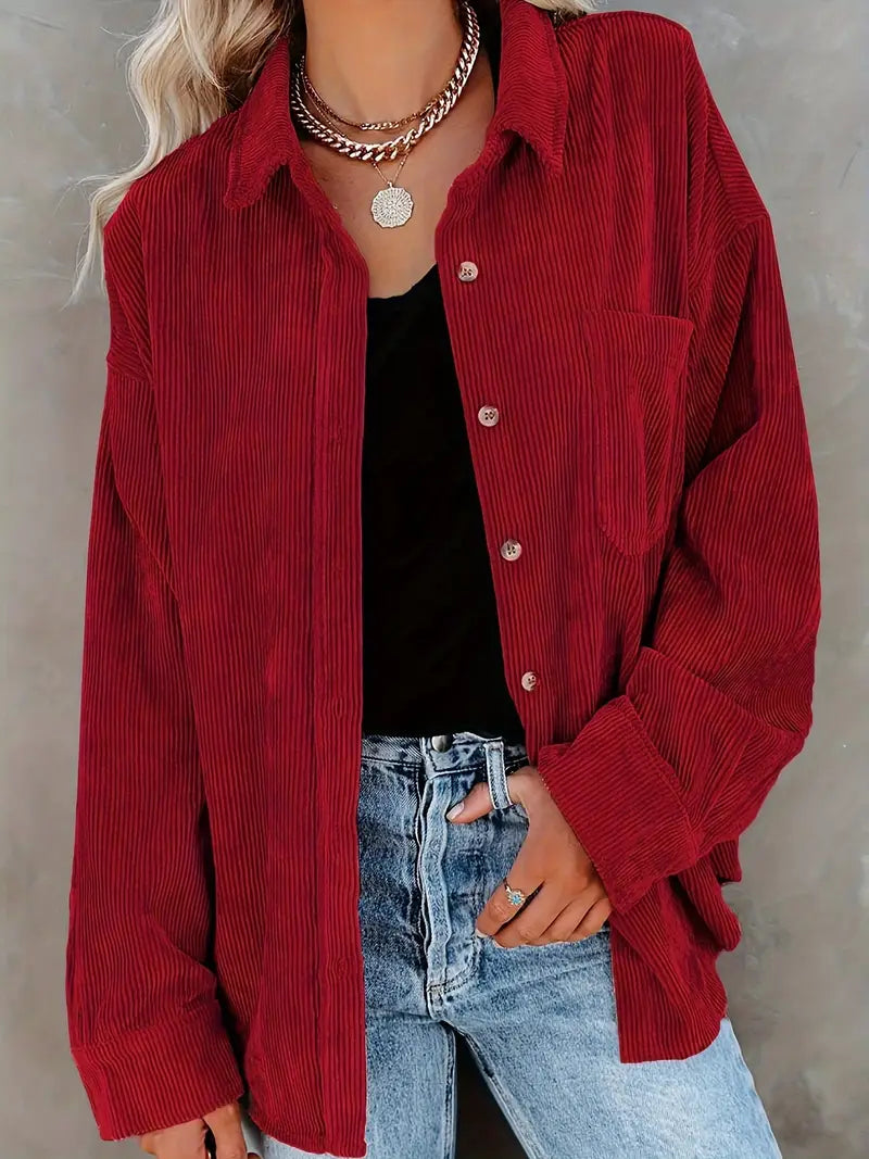 Elegant corduroy pants with a blouse and buttons
