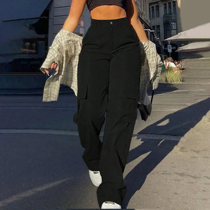 Fashionable High-Waisted Cargo Pants Streetwear Style