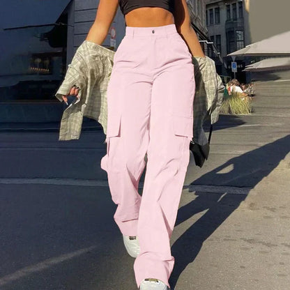 Fashionable High-Waisted Cargo Pants Streetwear Style