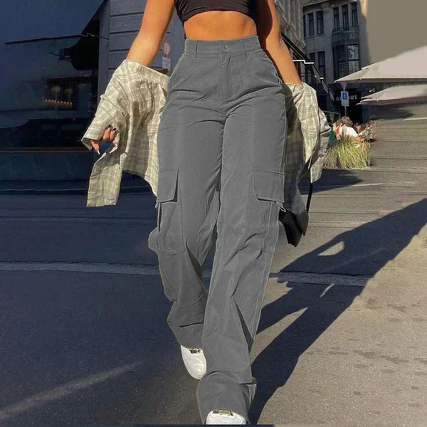 Fashionable High-Waisted Cargo Pants Streetwear Style