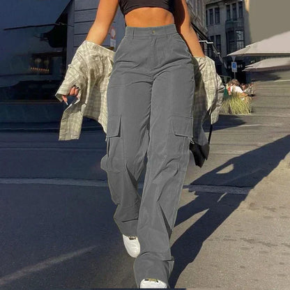 Fashionable High-Waisted Cargo Pants Streetwear Style