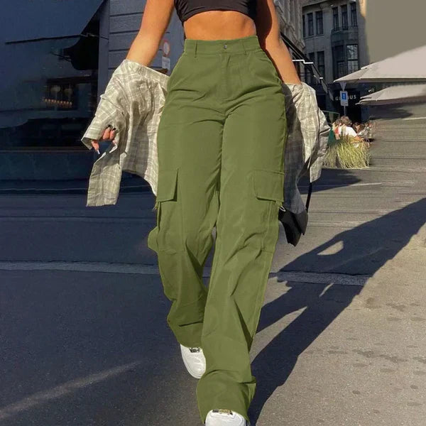 Fashionable High-Waisted Cargo Pants Streetwear Style