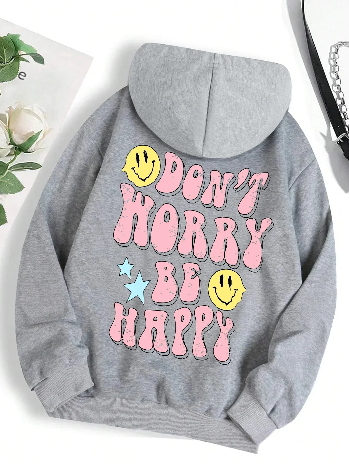 Kuschel Hoodie Damen Worry Be Happy