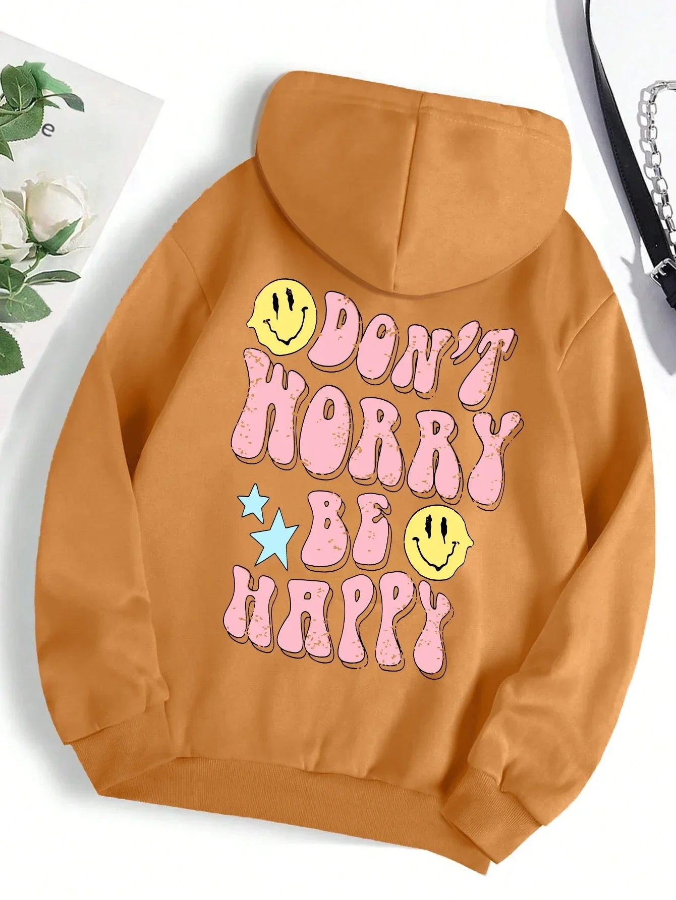 Kuschel Hoodie Damen Worry Be Happy