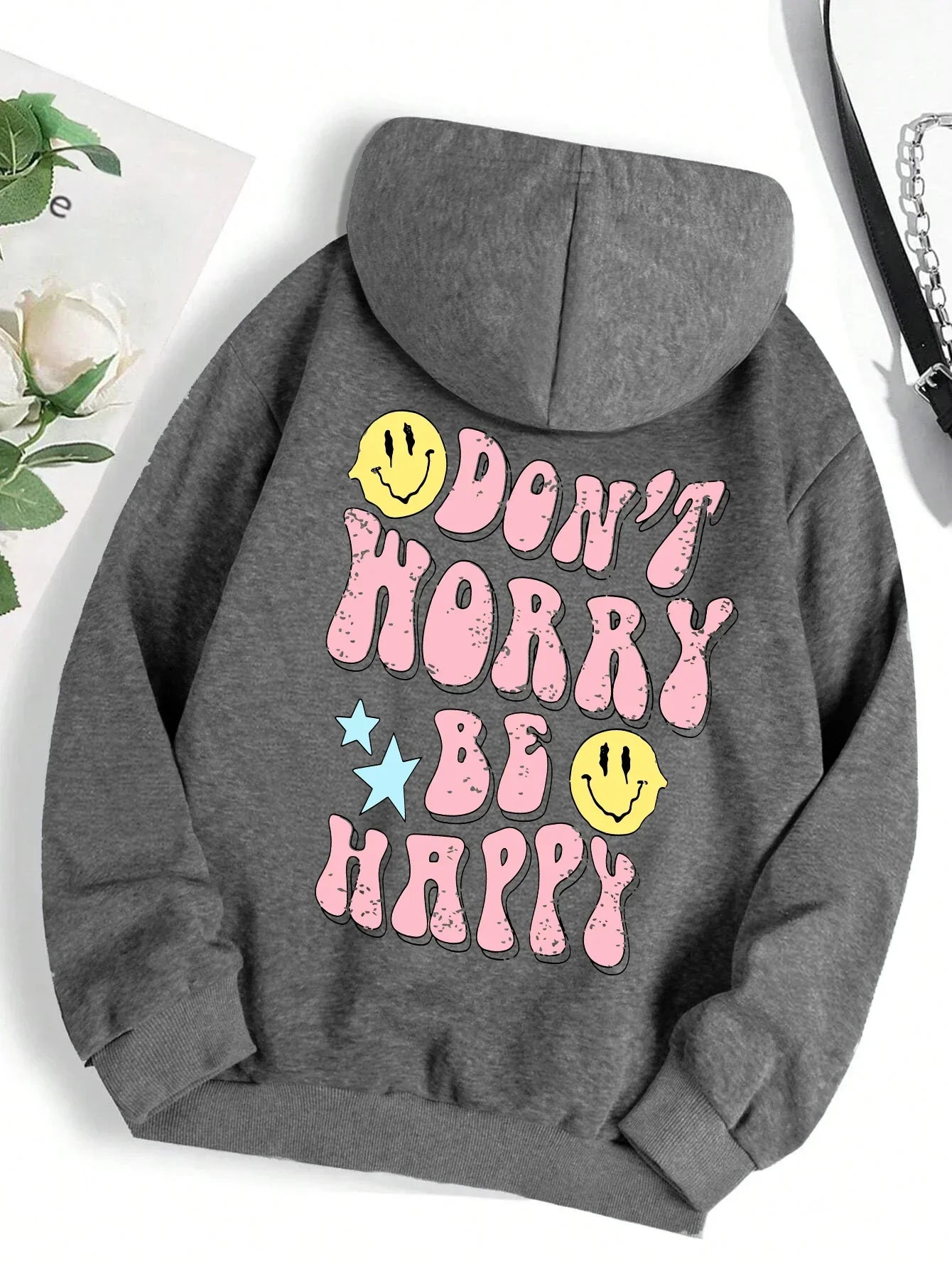 Kuschel Hoodie Damen Worry Be Happy