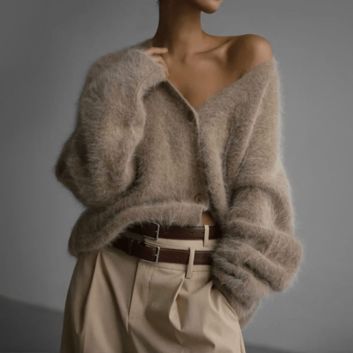 Damen Strickjacke Weich Modern Knopfdesign - IdealeKleiden