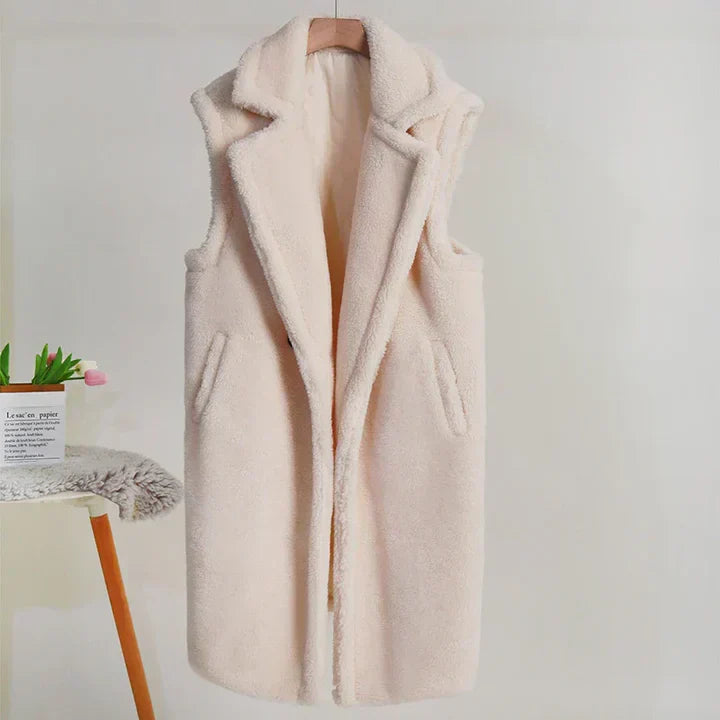 Oversize Teddy Jacket Soft Sleeveless Mid-Length