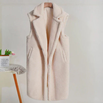Oversize Teddy Jacket Soft Sleeveless Mid-Length