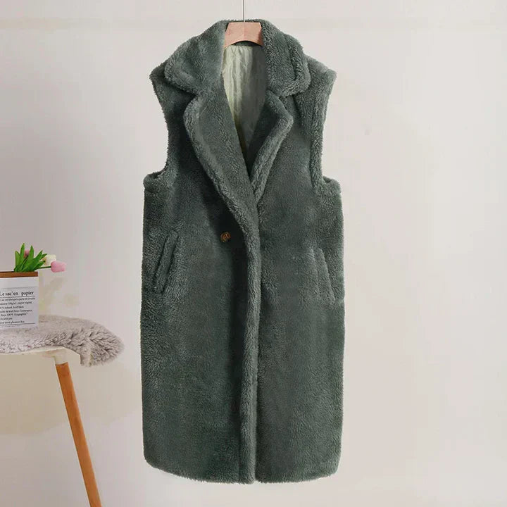 Oversize Teddy Jacket Soft Sleeveless Mid-Length