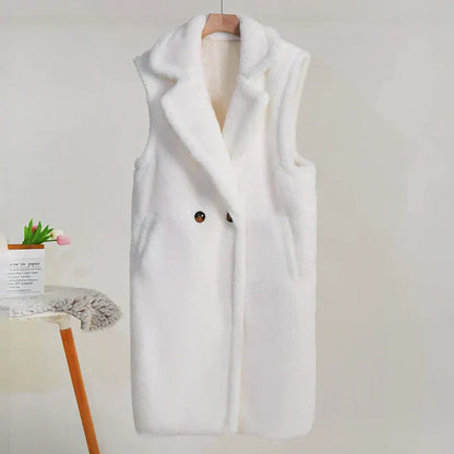 Oversize Teddy Jacket Soft Sleeveless Mid-Length