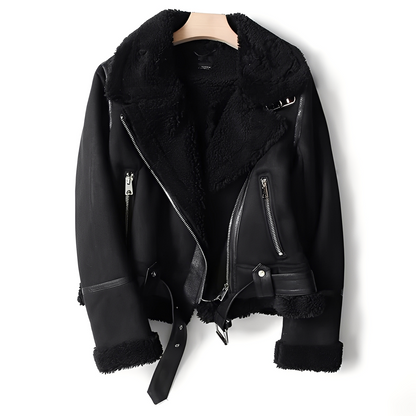 Leather Jacket for Women | Warm Shearling Biker Jacket for Women
