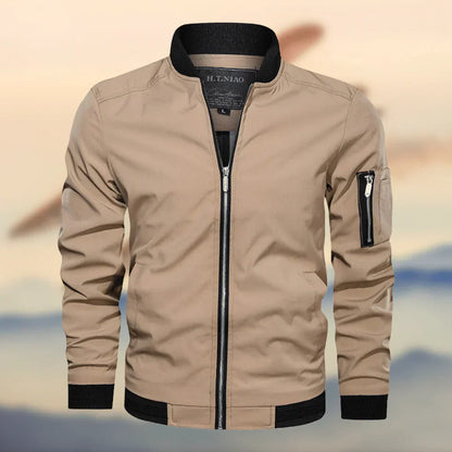 Men's Bomber Jacket Regular Fit Zipper Collar Sleeve Pocket