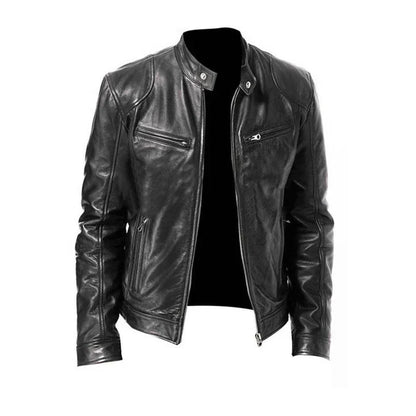 Leather Biker Jacket Black Zipper Design