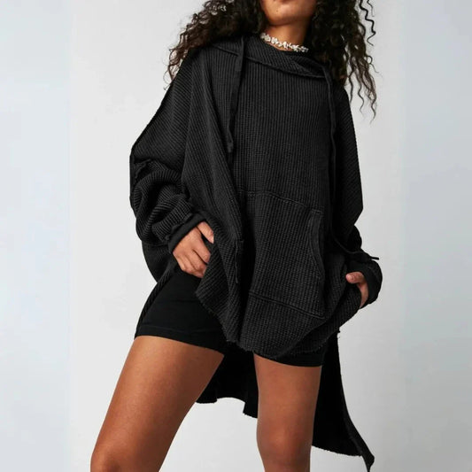 Großer Waffelstrick Hoodie Oversized - IdealeKleiden