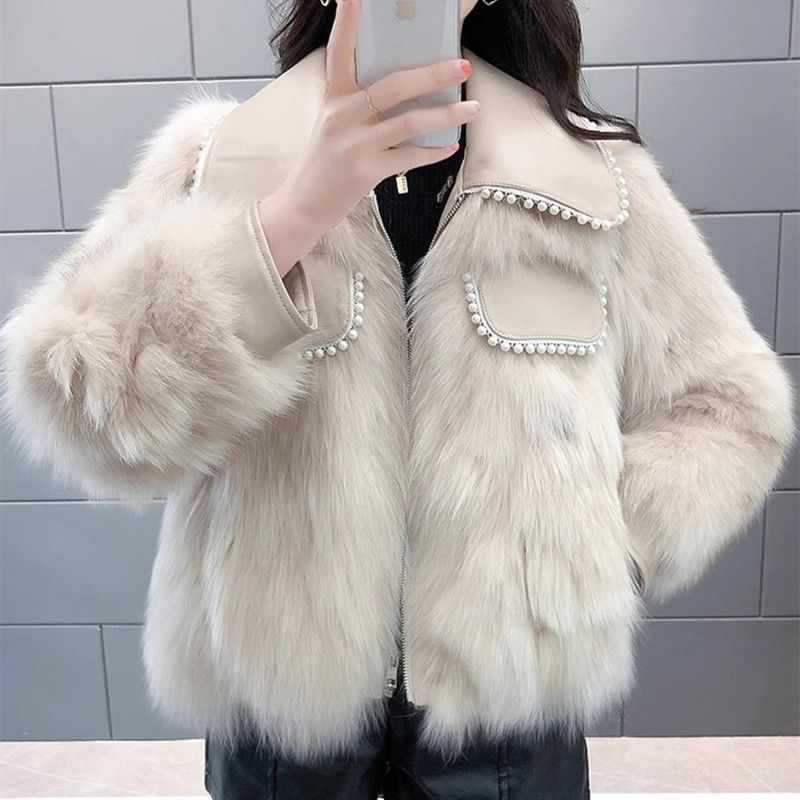 Luxury Faux Fur Jacket with Bead Details