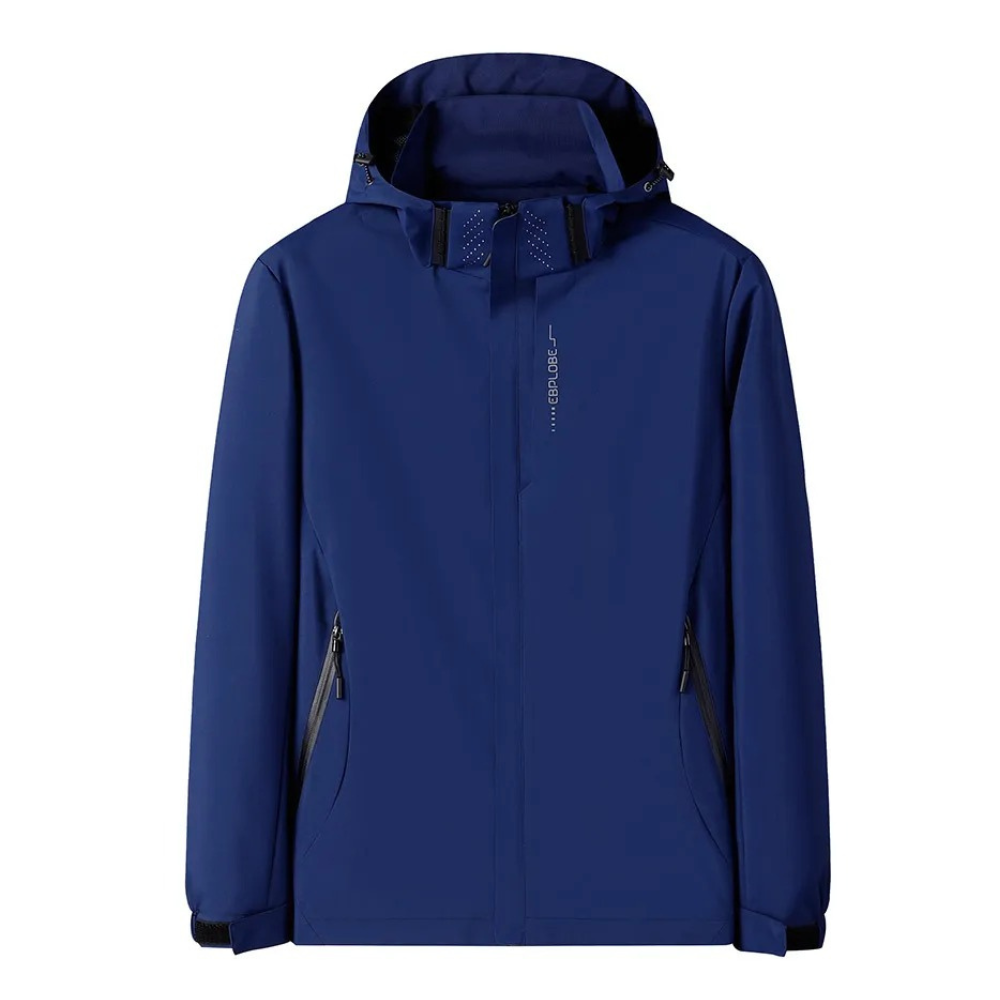 Men's Blue Hooded Waterproof Windbreaker