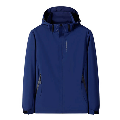 Men's Blue Hooded Waterproof Windbreaker