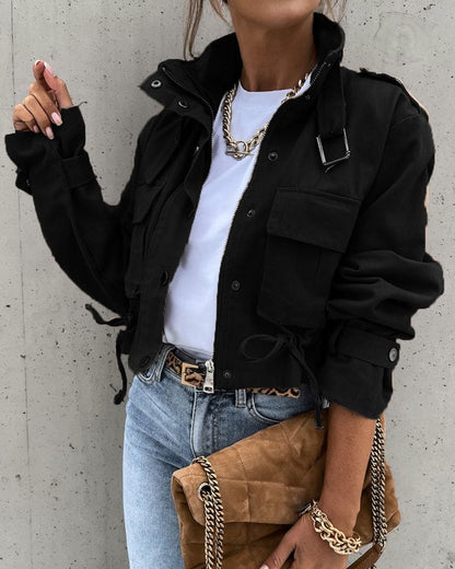 Damen Kurze Freizeitjacke Modern Utility Stil - IdealeKleiden