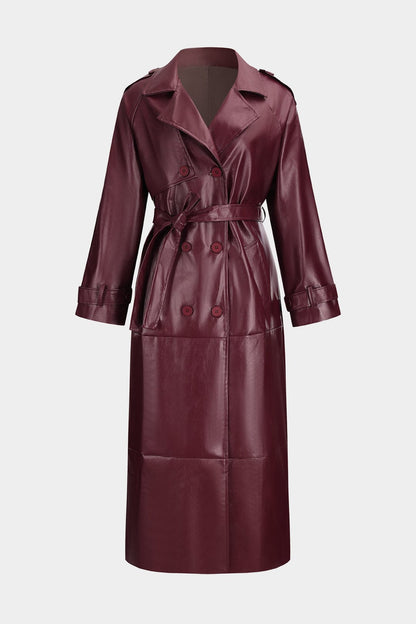 Modern Faux Leather Trench Coat Elegant and Robust