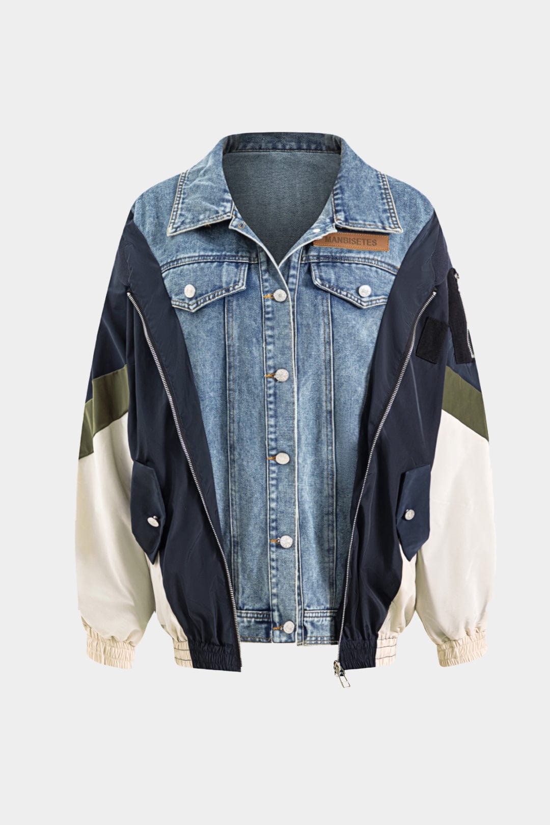 Stylish Patchwork Jacket Denim Nylon Trendy