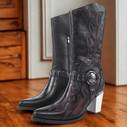 Leather Boots Mid-Calf Elegant Pointed