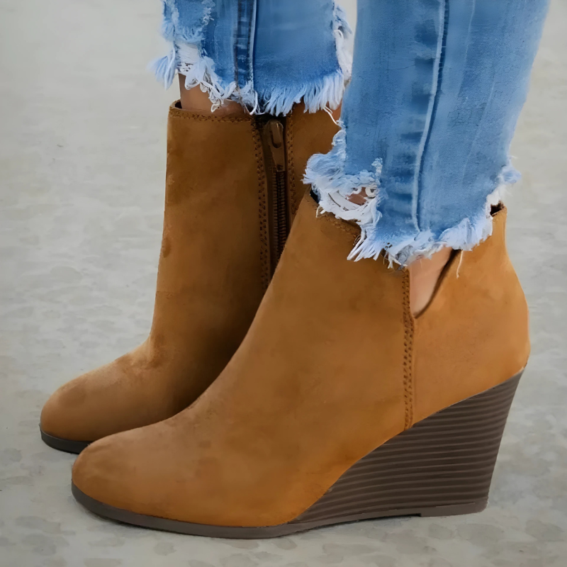 Stiefeletten Faux Wildleder Keilabsatz Damen - IdealeKleiden