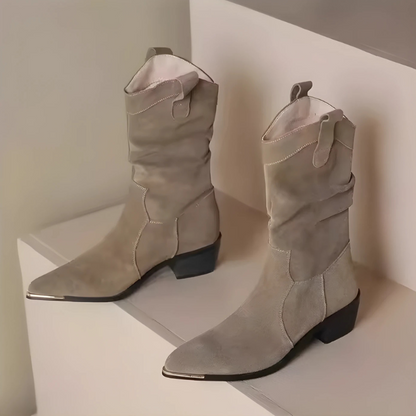 Stylish Suede Ankle Boots With Metal Detail