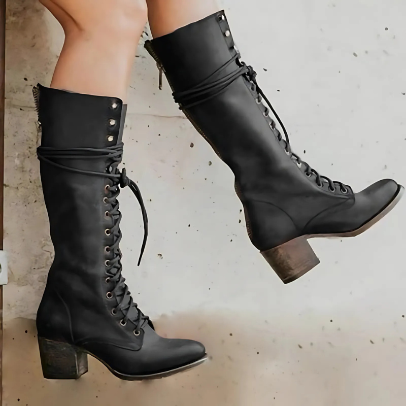 Damenschuhe Knöchelstiefel Schnürstiefel Blockabsatz - IdealeKleiden