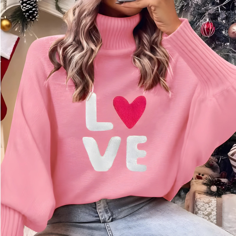 Women's Turtleneck Sweater Long Sleeve Love Design