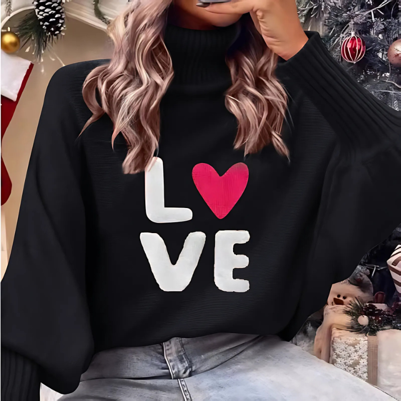 Women's Turtleneck Sweater Long Sleeve Love Design