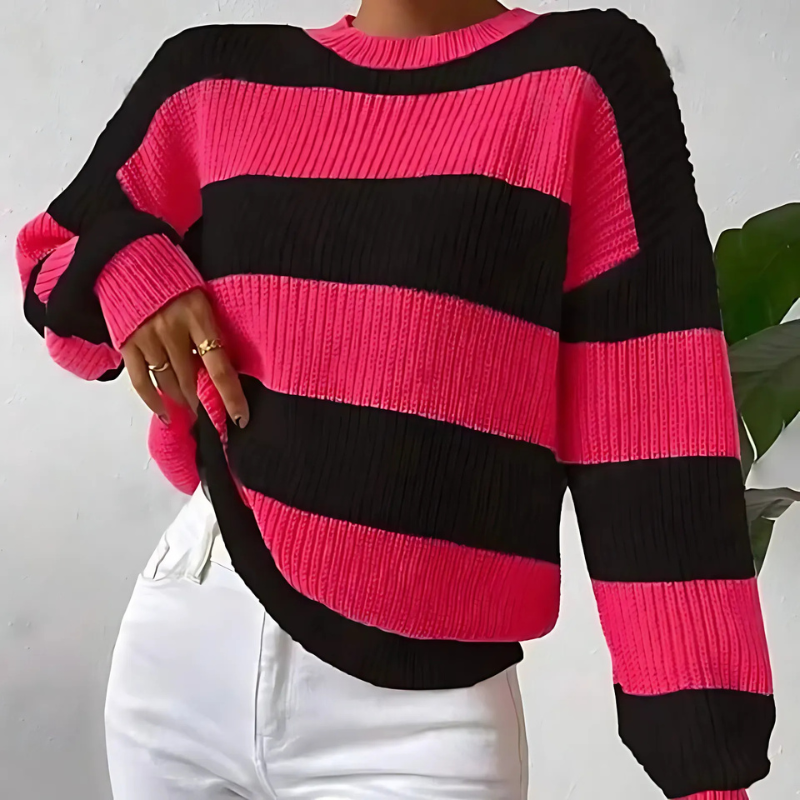 Women's Long-Sleeved Striped Soft Sweater