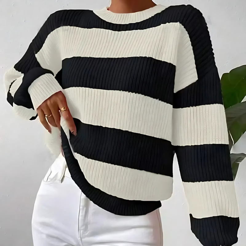 Women's Long-Sleeved Striped Soft Sweater