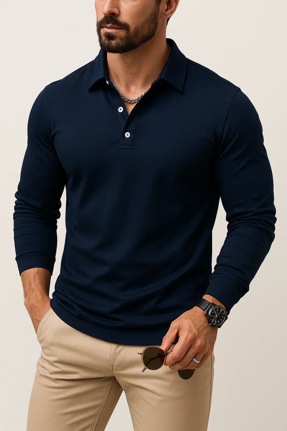 Men's Slim Fit Long Sleeve Polo Shirt Modern