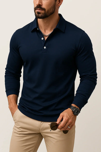 Men's Slim Fit Long Sleeve Polo Shirt Modern