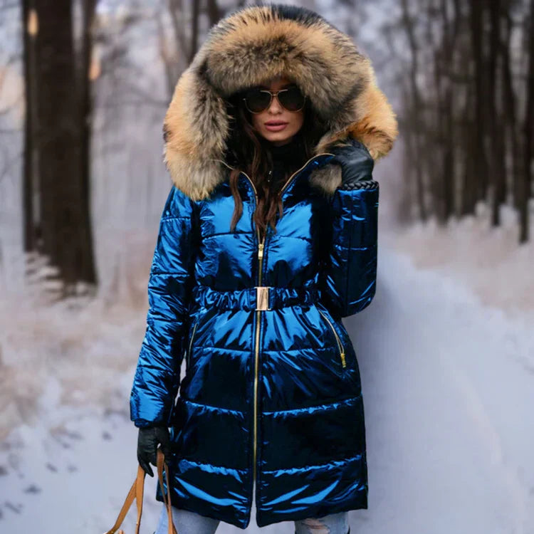 Women's Winter Jacket Warm Hooded Shiny Fabric