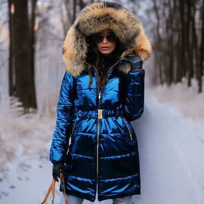 Women's Winter Jacket Warm Hooded Shiny Fabric