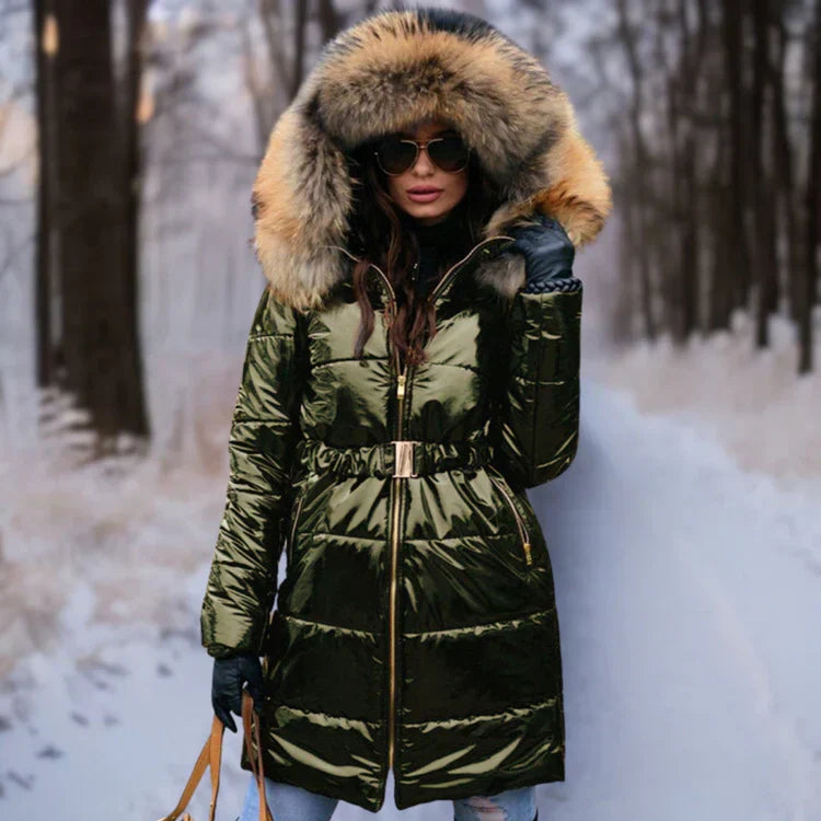 Women's Winter Jacket Warm Hooded Shiny Fabric