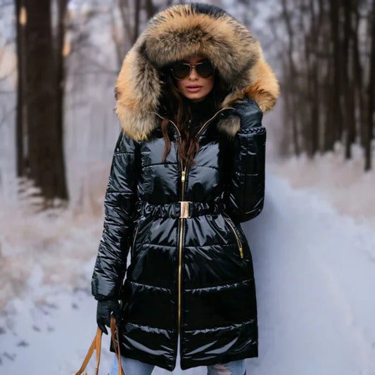 Frauen Winterjacke Warm Kapuze Glanzstoff - IdealeKleiden