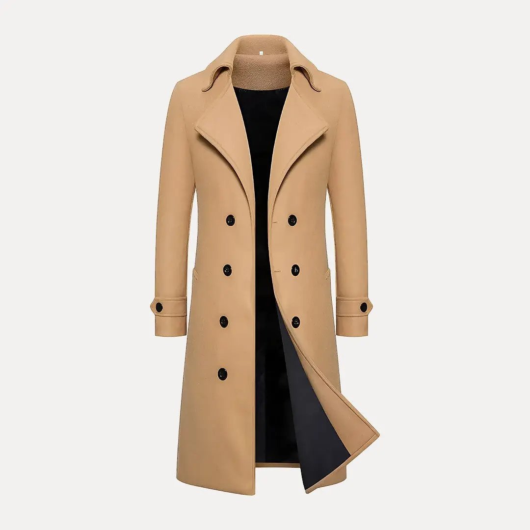 Classic Double-Breasted Wool Trench Coat