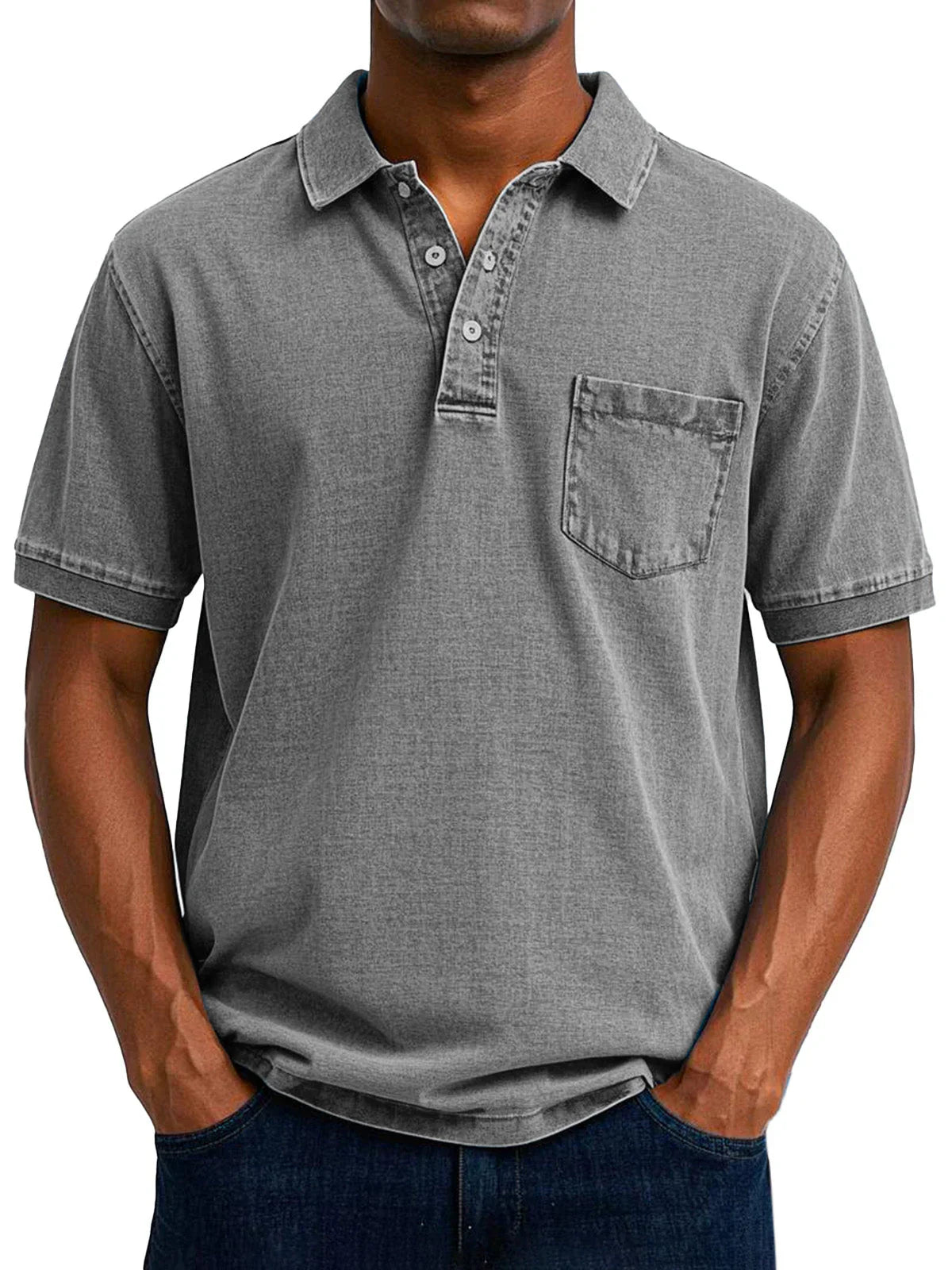 Men's Retro Polo Shirt with Chest Pocket
