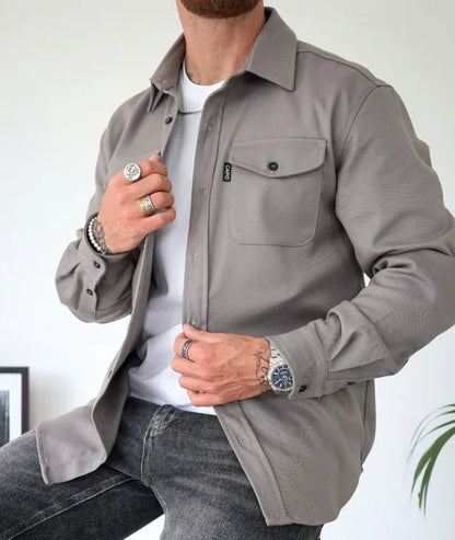 Men's Long-Sleeve Shirt With Pockets Modern Slim Fit