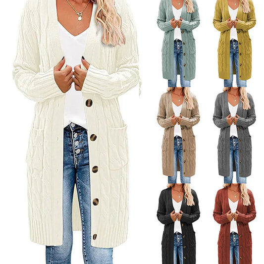 Langer Wickelcardigan Damen, Strick, Elegantes Design - IdealeKleiden