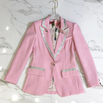 Rosa Blazer Damen Elegant Blumenmuster - IdealeKleiden