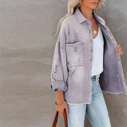 Ribbed Denim Jacket Trendy Grunge Style