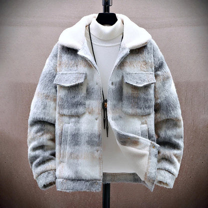 Stylish Plaid Jacket Warm Fleece Lining