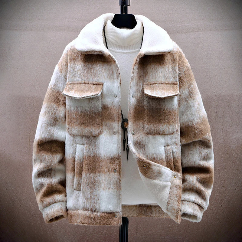 Stylish Plaid Jacket Warm Fleece Lining