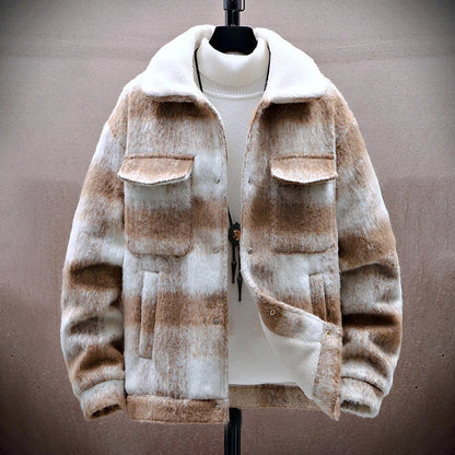 Stylish Plaid Jacket Warm Fleece Lining