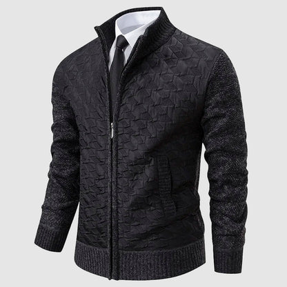 Elegant knitted dress with stand-up collar