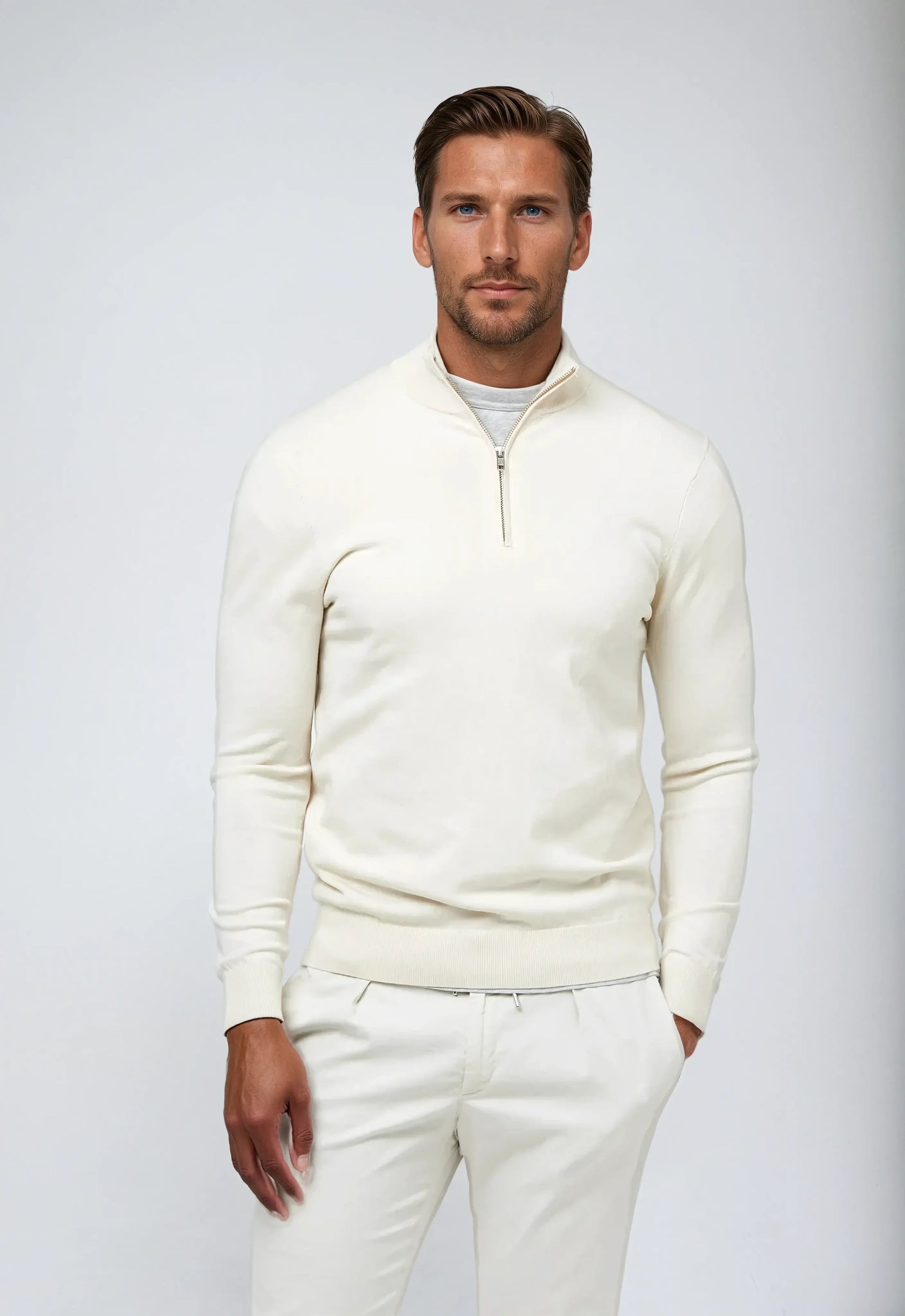 Herren Pullover Lässig Reißverschluss Kragen - IdealeKleiden